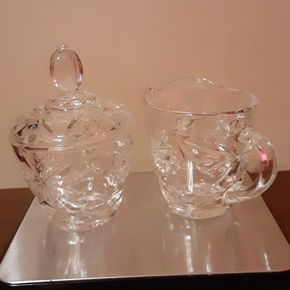 Anchor Hocking Early American Prescut (EAPC)  Glass Creamer & Sugar Bowl Set